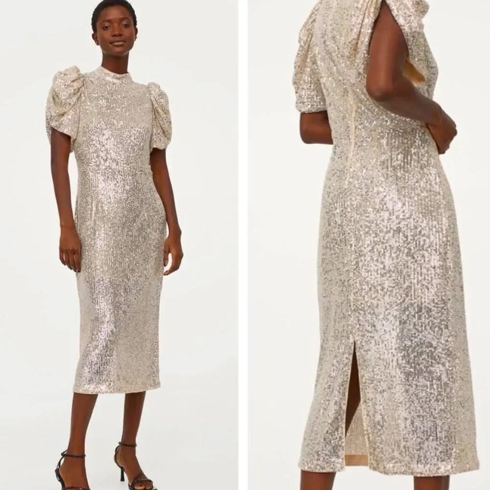 H&M Limited Edition Party Sequined Puff-Sleeved Dress NWT